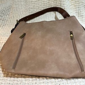 Brown Leather Handbag. Dark Brown Trim.  Brass Trim.  Medium Size.